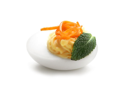 Tasty Deviled Egg On White Background