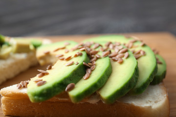 Tasty avocado sandwich, closeup