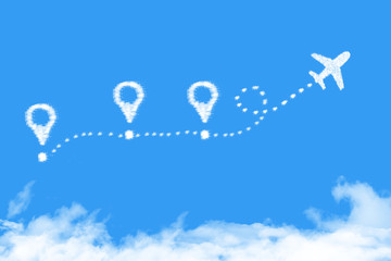 plane shape clouds flight route with start point and dash line trace