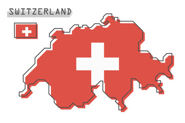 Fototapeta premium Switzerland map and flag . Modern simple line cartoon design . Vector .