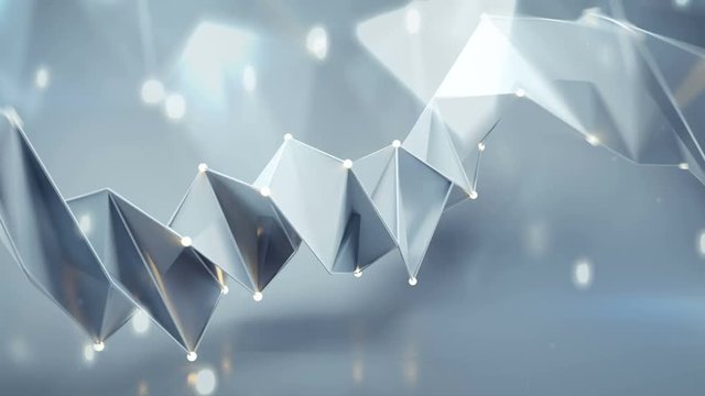 Polygonal white shape. Abstract computer graphics. Seamless loop 3D render animation