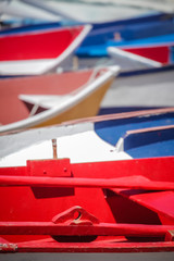 Red and blue boats in La Gomera port