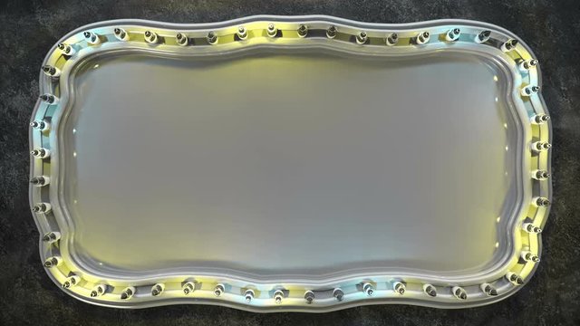 Blank light board with shiny lightbulbs. Computer generated abstract motion background. 3D render seamless loop animation 4k UHD 3840x2160