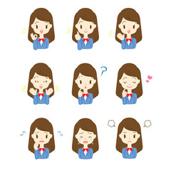 女子学生　女性　表情　イラスト　セット