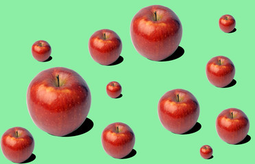 Fresh apples (apple) pattern on green background. Minimal concept. Summer minimal concept. Flat lay