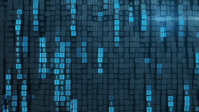 Blue binary programming code. Coding or hacker concept. Seamless loop 3D render animation