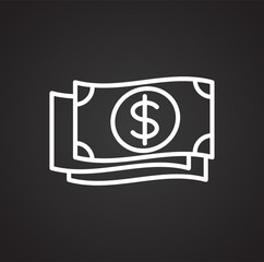 Cash dollar line icon on black background for graphic and web design, Modern simple vector sign. Internet concept. Trendy symbol for website design web button or mobile app
