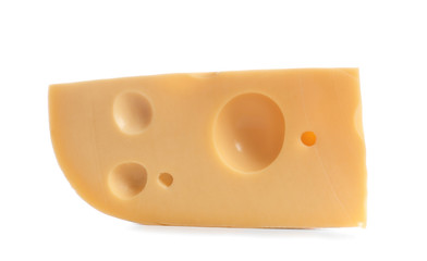 Piece of tasty cheese on white background