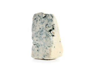 Piece of tasty cheese on white background