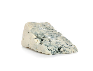 Piece of tasty cheese on white background