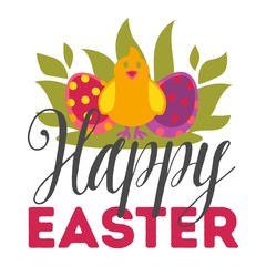 Happy Easter eggs and chicken Christian holiday symbols