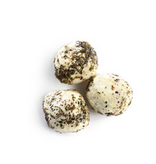 Obraz premium Tasty cheese with spices on white background