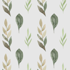 Seamless pattern with green tropical palm and monstera leaves. Exotic and jungle trendy style. Hand drawn watercolor illustration. Exotic hawaiian summer design for print, printing on paper or fabric