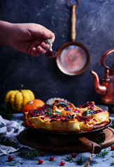 Pumpkin, Brie, and Caramelized Onion Rolls with Cranberry Glaze.style rustic