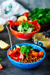 Vegetarian salad with chickpeas.life style .selective focus
