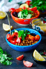 Vegetarian salad with chickpeas.life style .selective focus