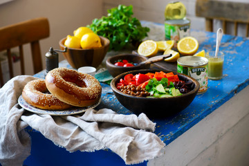 Vegetarian salad with chickpeas.life style .selective focus