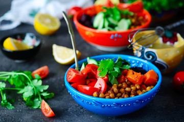 Vegetarian salad with chickpeas.life style .selective focus