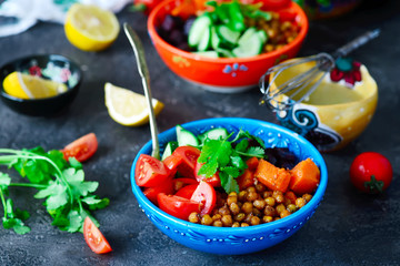 Vegetarian salad with chickpeas.life style .selective focus
