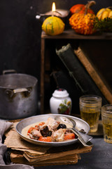 Chicken blanket with pumpkin and mushrooms.style vintage.