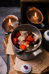 Chicken blanket with pumpkin and mushrooms.style vintage.