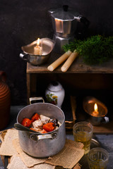 Chicken blanket with pumpkin and mushrooms.style vintage.