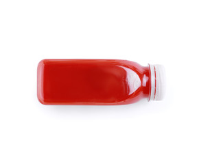 Bottle of fresh smoothie for delivery on white background