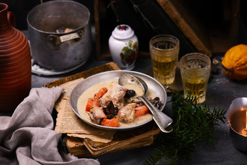 Chicken blanket with pumpkin and mushrooms.style vintage.
