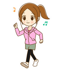 音楽を聴きながらウォーキングをする女性　01