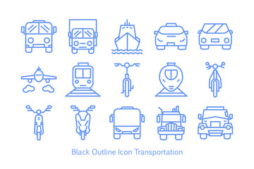 solid blue outline icon transportation set