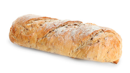 Delicious fresh bread on white background