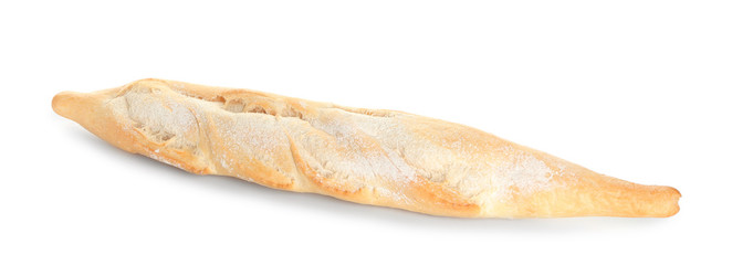 Delicious fresh bread on white background