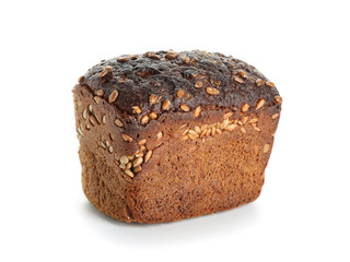 Delicious fresh bread on white background