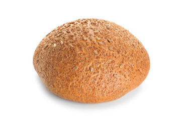 Delicious fresh bread on white background