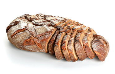 Delicious sliced bread on white background