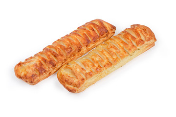Cheese-stuffed bread sticks on a white background