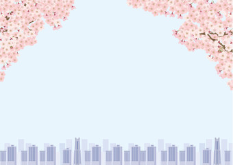 桜　ソメイヨシノ　シンプル　背景　イラスト　横