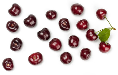 Cherry fruit isolated on white background. Top view