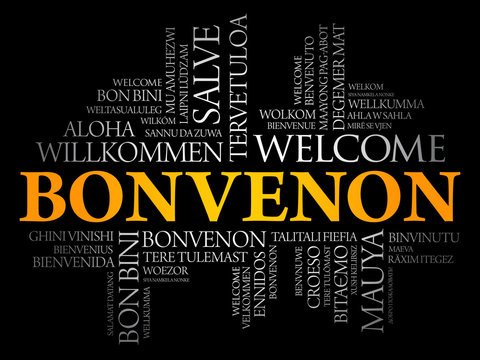Bonvenon (Welcome in Esperanto) word cloud in different languages