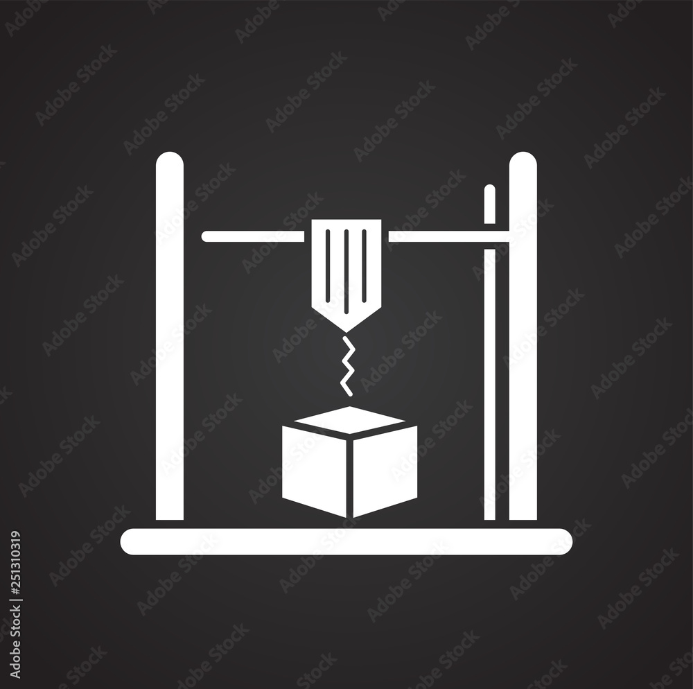 Poster 3d printer icon on black background for graphic and web design, modern simple vector sign. internet 