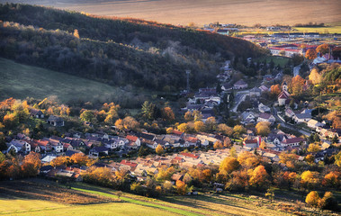Autumn landscape with village, Slovakia - obrazy, fototapety, plakaty