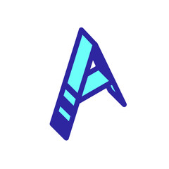 Bright letter A. Vector. Linear, contour letter. Isometry, 3D. Colored flat letter. Logo, company sign. Icon for interior and T-shirt. The symbol is isolated on a white background. Graffiti.