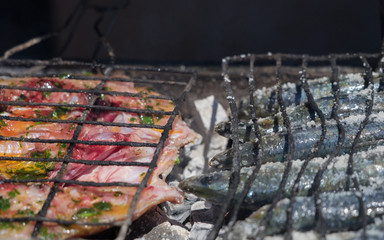 Fisch und Fleich auf dem Grill