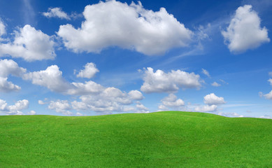 Idyllic view, green hills and blue sky