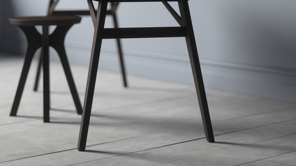 Close up Table legs . 3d illustration