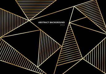 Abstract luxury gold polygonal pattern on black background. Beautiful template with golden geometric and line decoration.