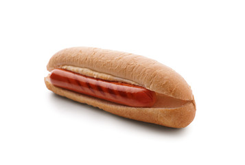 Tasty hot dog on white background