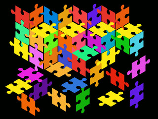 Elements of the puzzle on a black background.