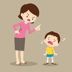 mother scolding crying children boy