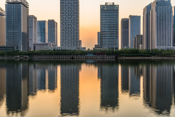 Plakat modern city waterfront downtown skyline,China.